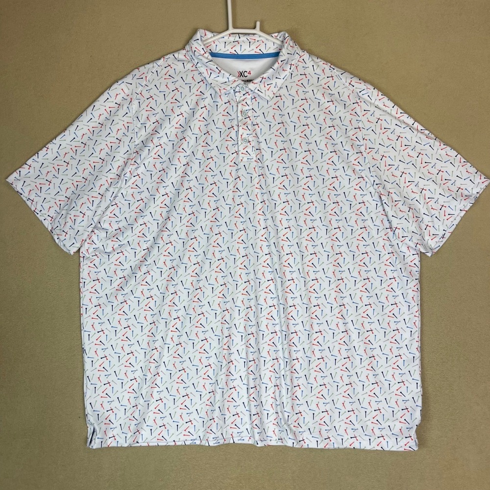 Johnston & Murphy XC4 Polo Mens Large White Golf Tee Print Performance 74-5656